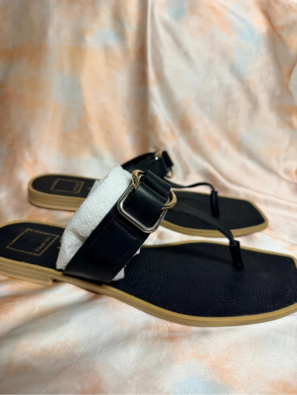 Dolce Vita Black Thong Sandals with Gold Buckle